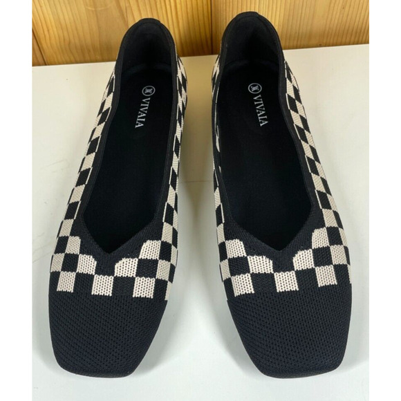 Vivaia Shoes EU 40 US 9 B Margot 2.0 V Cut Square Toe in Checker Flats NWOB - Picture 3 of 10